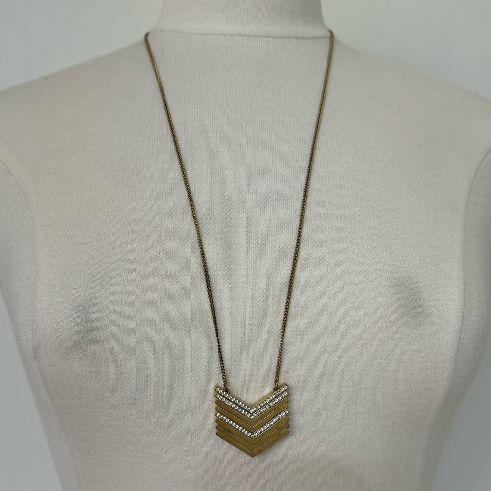 Pre-Owned J. Crew Gold Tone Arrowstack Necklace W… - image 1